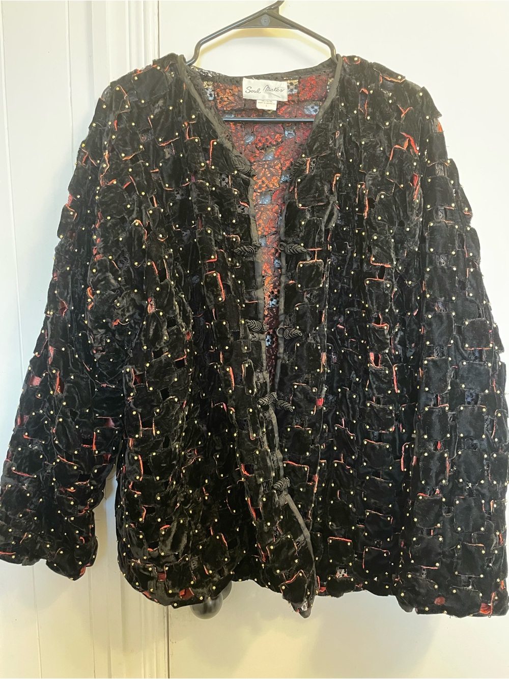 Soulmates Black Velvety Embellished Jacket with Red Accents - Picture 3 of 7